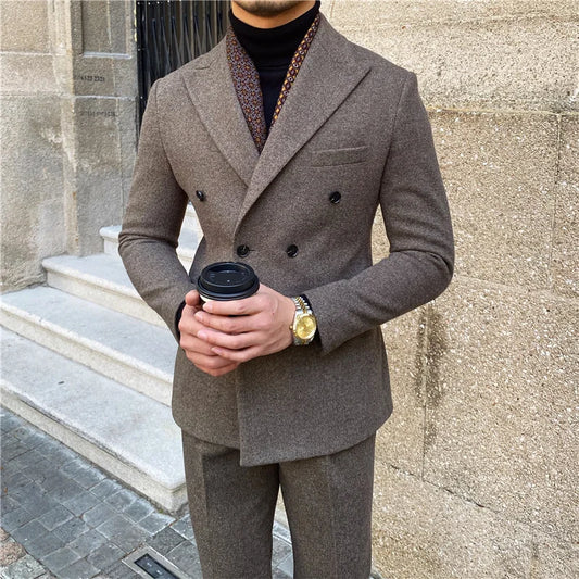 Men's Business Formal Suit Casual Double Breasted Slim Fit Suits (2 Pieces)